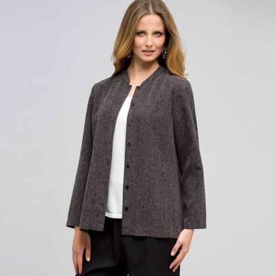 3/4 Sleeve Relaxed Jacket, Black & Sugar, medium