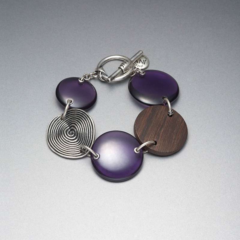 Silver and Purple Button Bracelet, Silver Ox, large