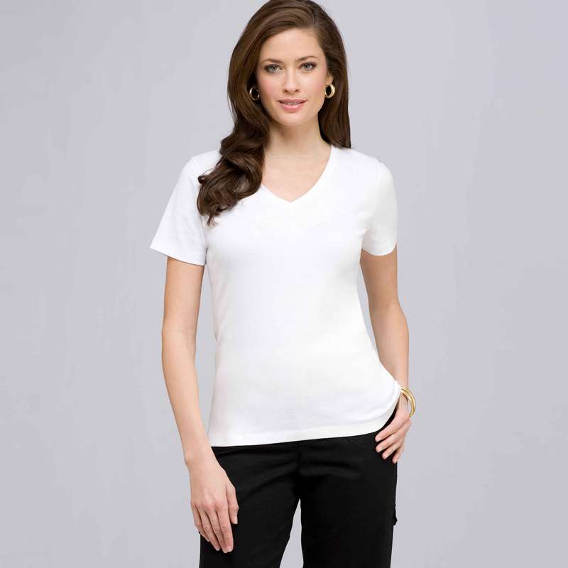 Short Sleeve V-Neck Tee, White, large