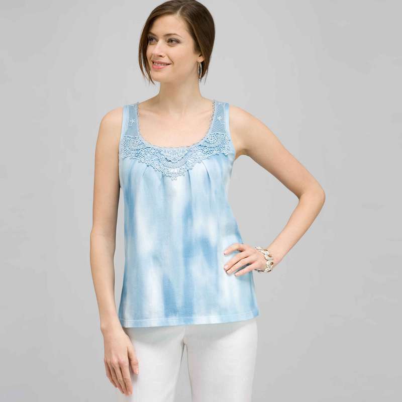 Crochet Yoke Tank., Spa Blue Multi, large