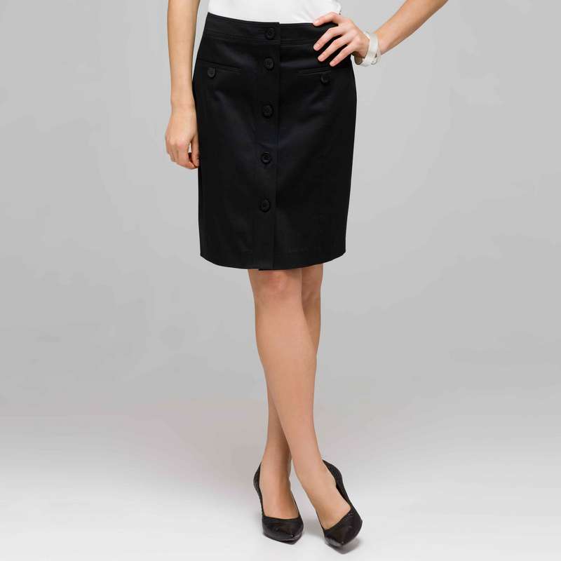 Button Front Skirt, Black, large