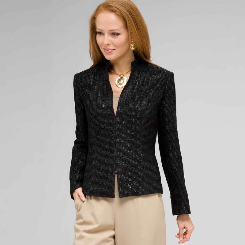 Textured Zip Front Jacket, Black, large