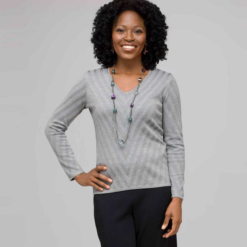 Long Sleeve V-Neck Sweater, Zinc Heather, large