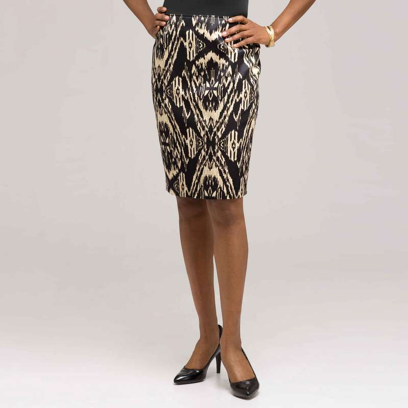 Tribal Inspired Slim Skirt, Black Multi, large