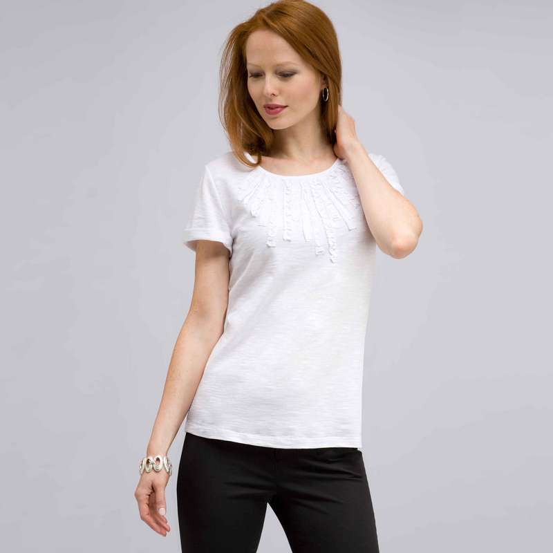 Scoop Neck Tee with Applique, White, large