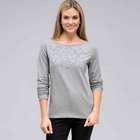 Long Sleeve Embellished Boat Neck Top, Grey Heather, small