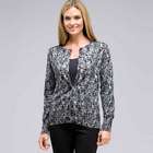 Button Front Crew Neck Cardigan, Grey Heather Multi, small