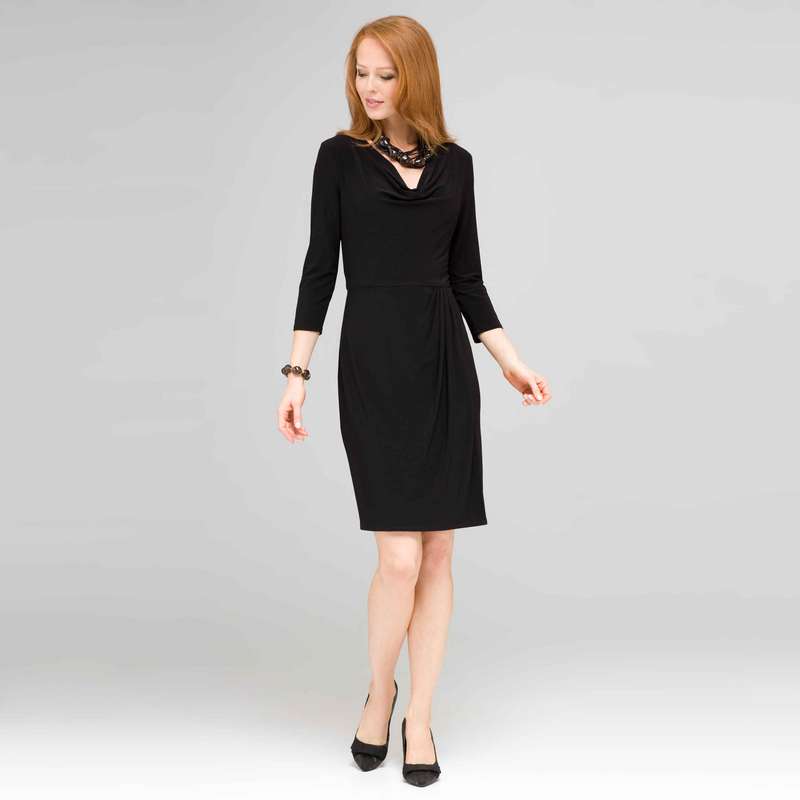 Cowl Drape Sarong Dress, Black, large