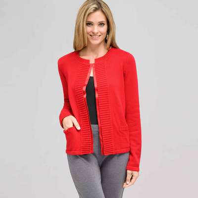 Rib Trim Cardigan, Firecracker, medium