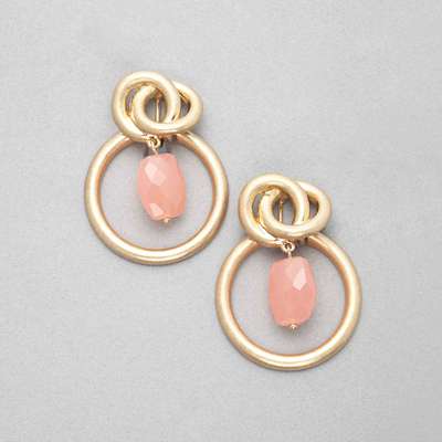 Pink Quartz Hoop Earring, Gold, medium