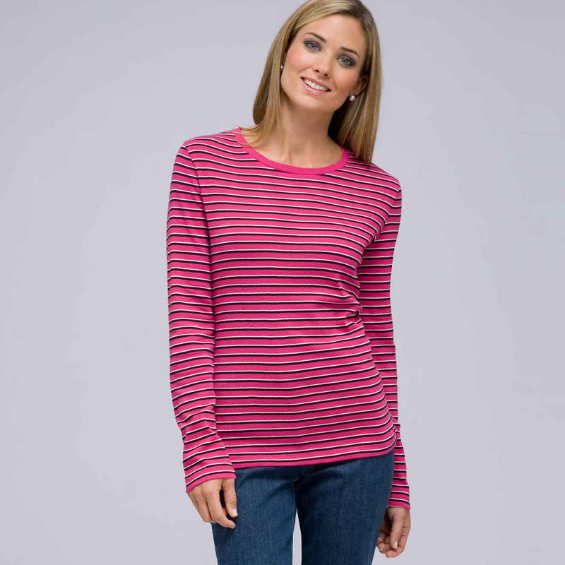 Long Sleeve Crew Neck Top, Begonia Multi, large