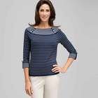 3/4 Sleeve Boat Neck Striped Knit, Navy Multi, small