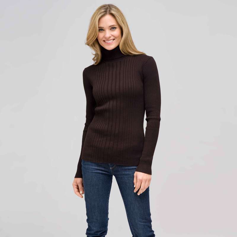 Long Sleeve Turtle Neck, Espresso, large