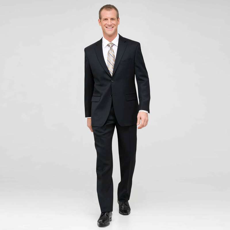 Black Single Pleat Athletic Fit Wool Suit, Black, large