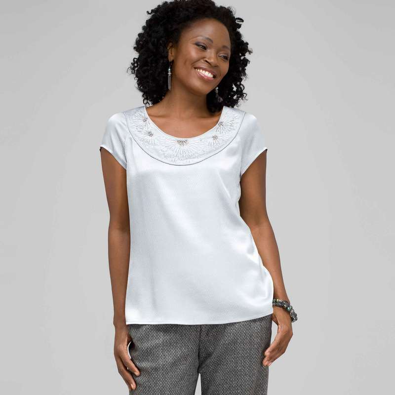 Beaded Jewel Neck Blouse, Frost, large