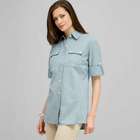 Roll Sleeve Blouse., Chambray Blue, small