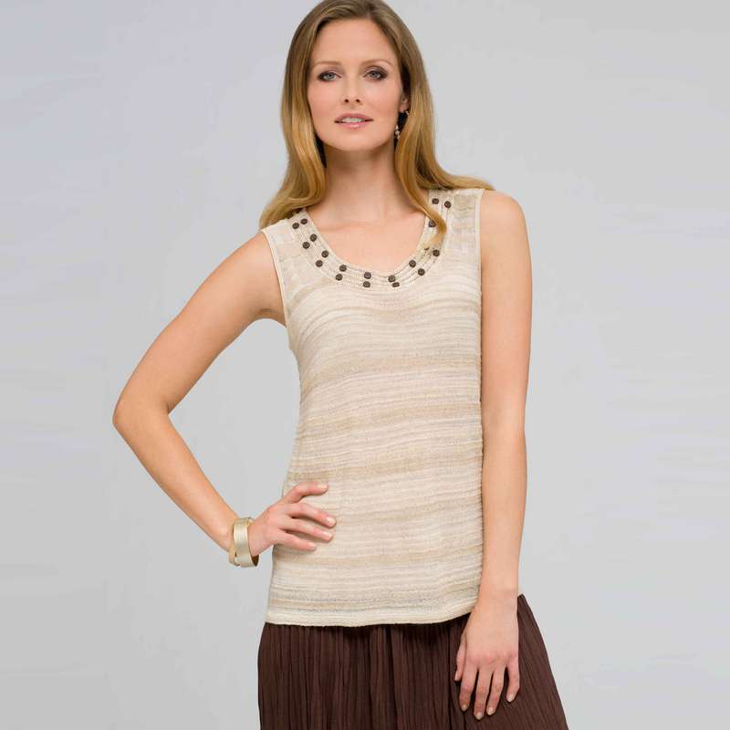 Beaded Scoop Neck Tank, toast combo, large