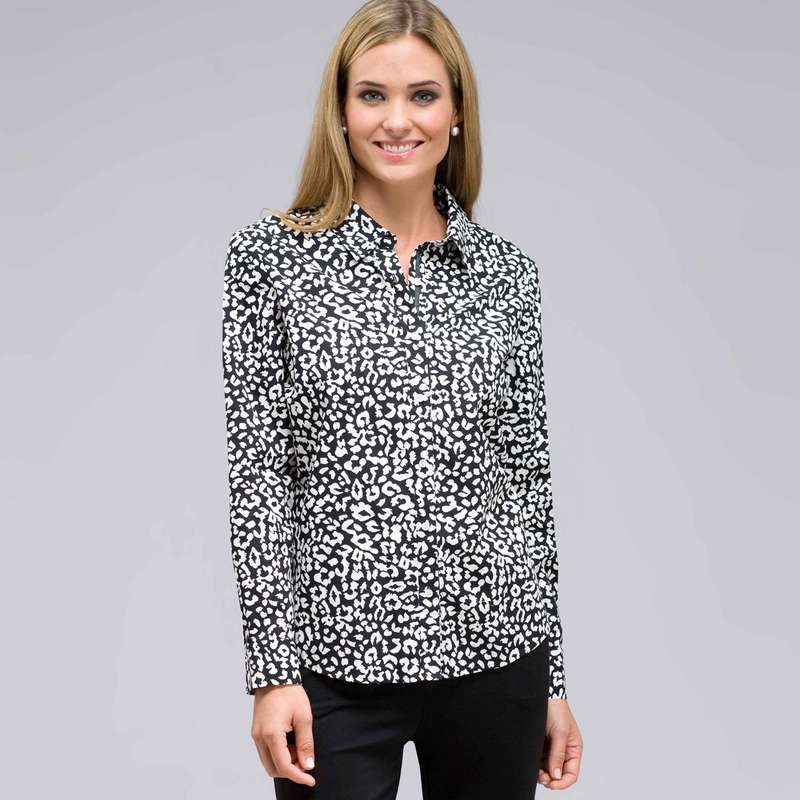 Long Sleeve Classic Button Front Shirt, Black & Sugar, large