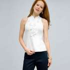 Zip Front Tank with Ruffles Blouse., White, small