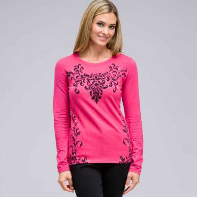 Long Sleeve Crew Neck Top, Begonia Multi, medium