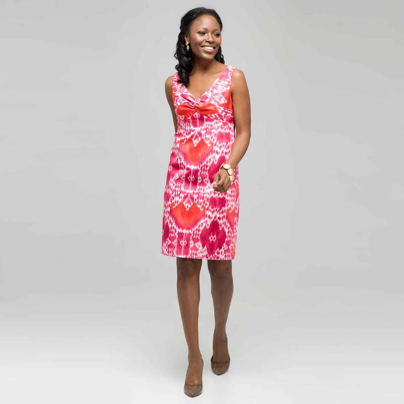 Mixed Floral Color Twist Front Dress, Hot Pink Combo, large