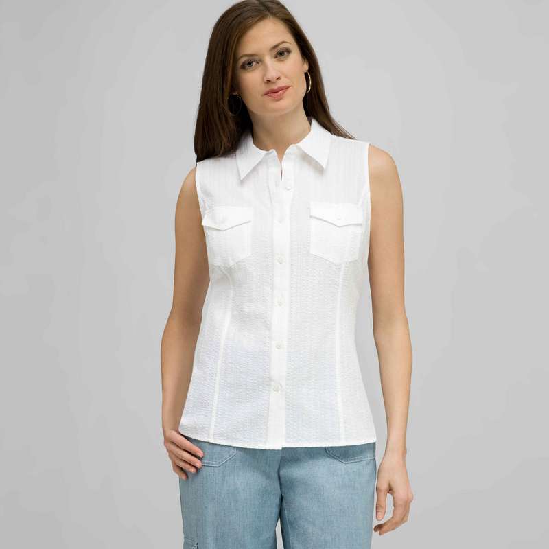 Sleeveless Button Down Blouse., White, large