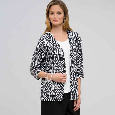 Open Front Ruffle Cardigan, Black & White, medium