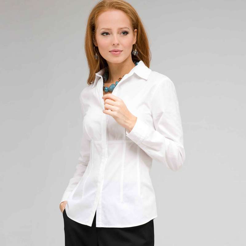 Long Sleeve Seamed Shirt, White, large