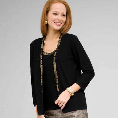 3/4 Sleeve beaded cardigan, Black, medium