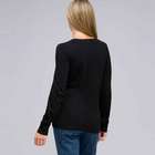 Long Sleeve Appliqued Crew Neck, Black, small