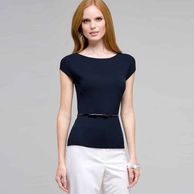 Belted Boat Neck Sleeve Top, Ink, medium