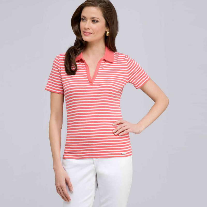 Knit Pullover, fiesta coral & white, large