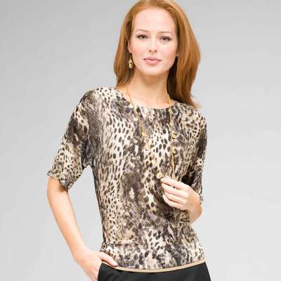 Animal print Boat Neck Sweater, Multi, medium