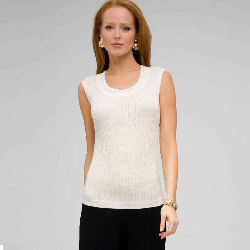 Cable Knit Shell, Ivory, large