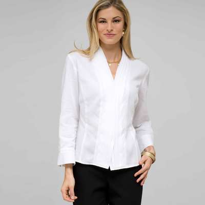 Drape Neck Blouse, White, medium