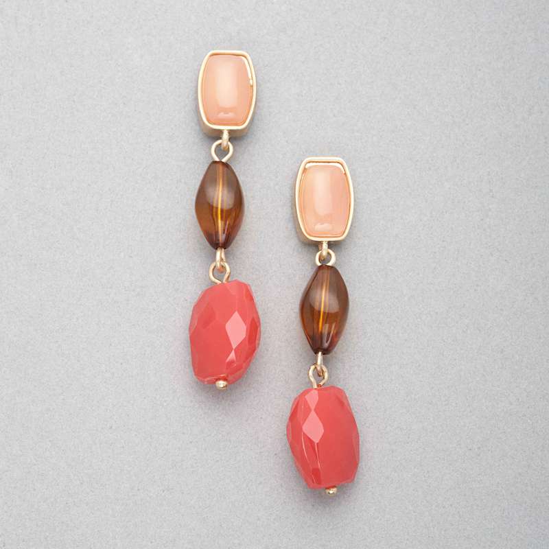 Pink Quartz Dangle Earring, Gold, large
